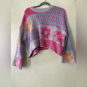 Women’s moon and Madison cropped floral retro sweater crochet bell sleeve size M